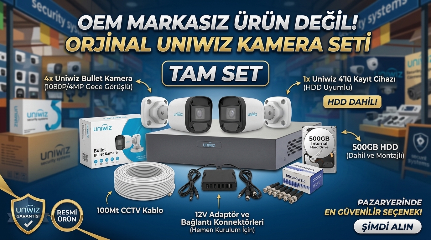 4 Kameralı UNIWIZ AHD Kamera Seti - TAM SET (500GB HDD + 100M Kablo Dahil)