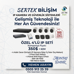 4 Kameralı IP Kamera Sistemi Montaj Dahil