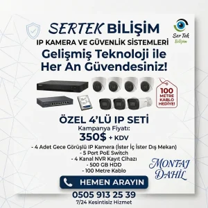 4 Kameralı IP Kamera Sistemi Montaj Dahil