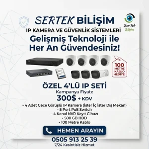 4 Kameralı IP Kamera Sistemi
