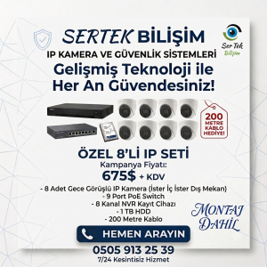 8 Kanal IP Kamera Güvenlik Seti Montaj Dahil