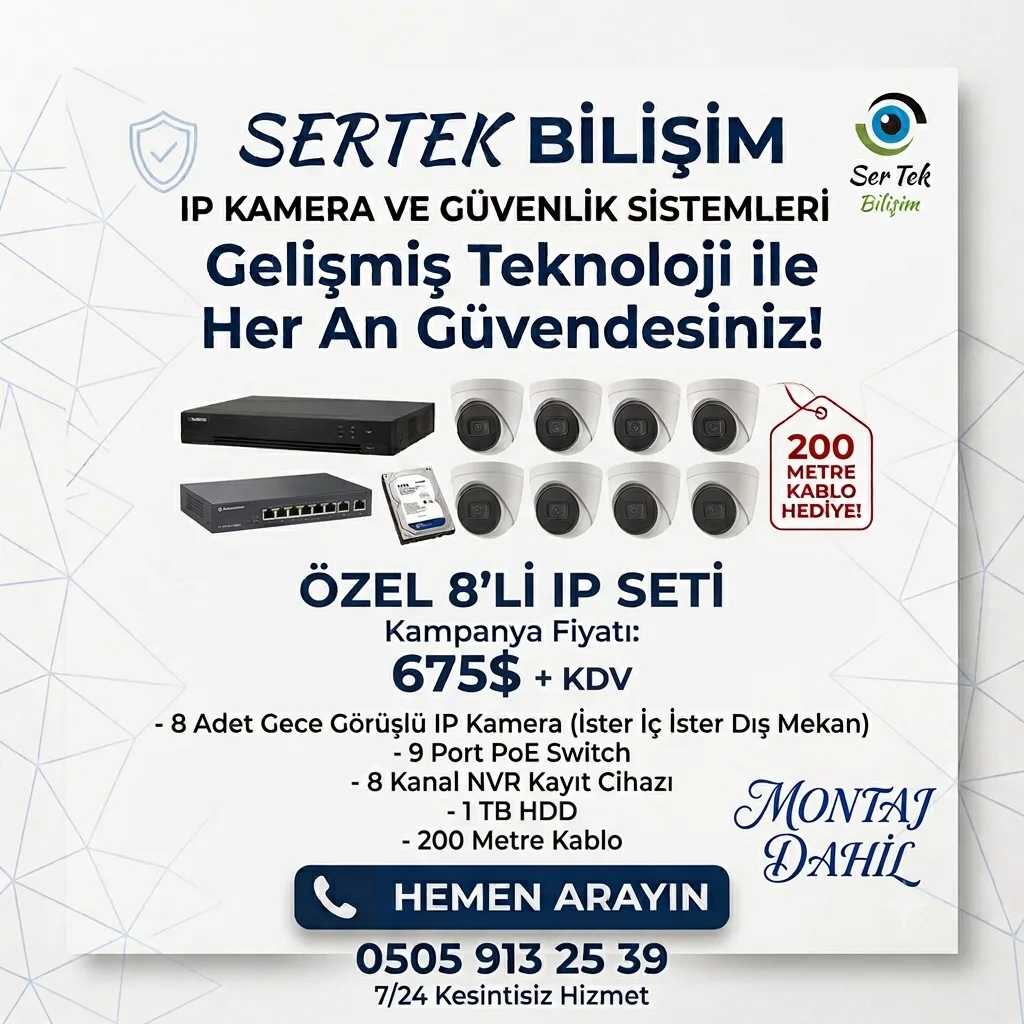 8 Kanal IP Kamera Güvenlik Seti Montaj Dahil
