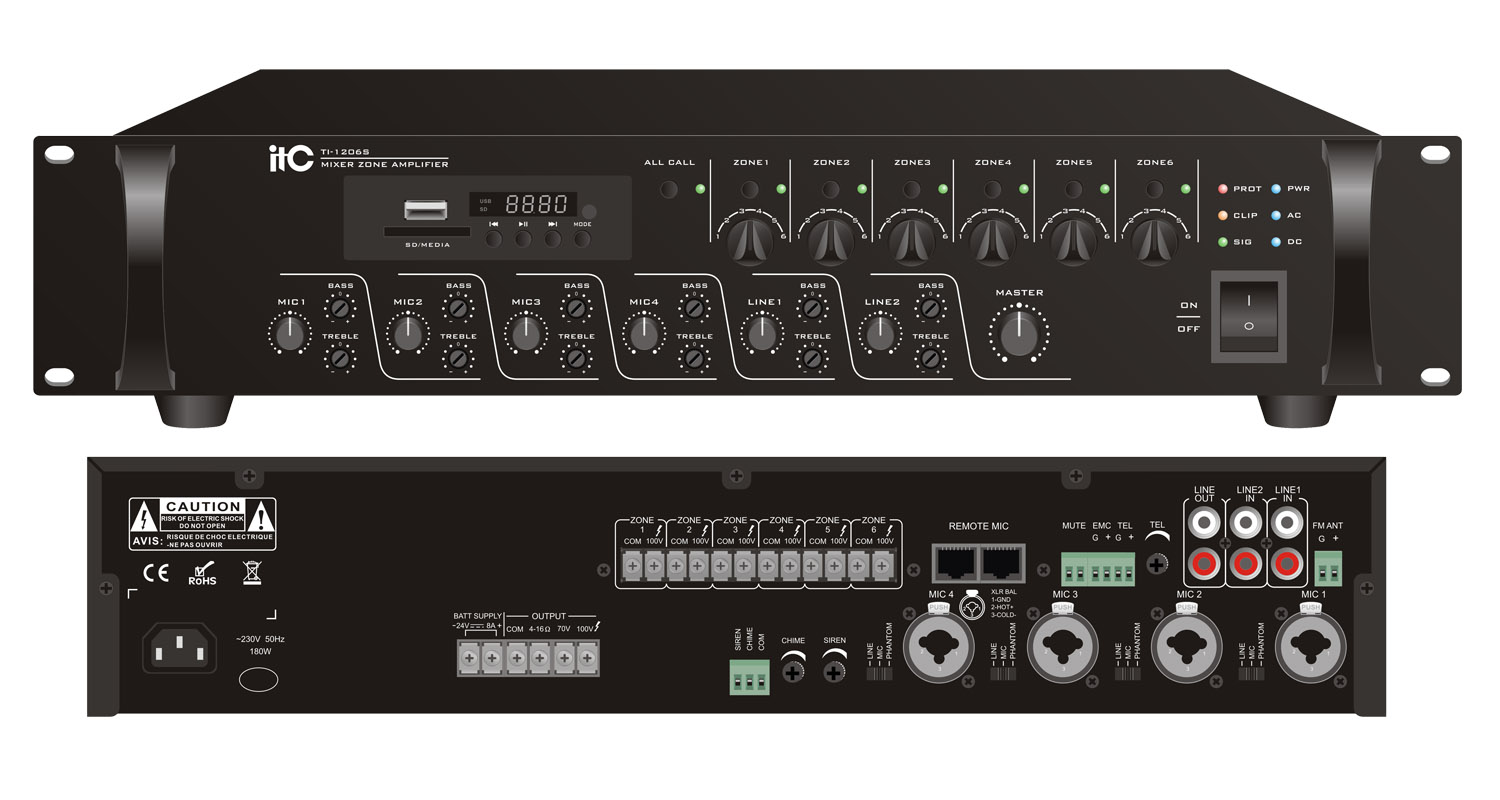 ITC TI-1206S 6 Zone Dijital Mikser Amplifikatör